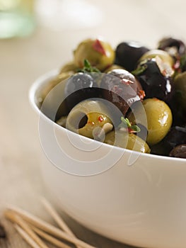 Bowl of Chilli and Garlic Marinated Olives