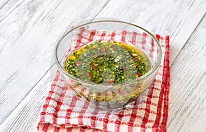 Bowl of Chimichurri sauce photo