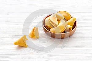 Bowl of Chinese New Year fortune cookies. Good luck concept