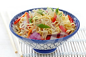 Bowl of chinese noodles with vegetables