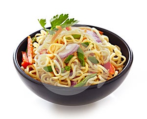 Bowl of chinese noodles with vegetables photo