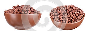 Bowl with chocolate corn balls isolated on white background. File contains clipping path