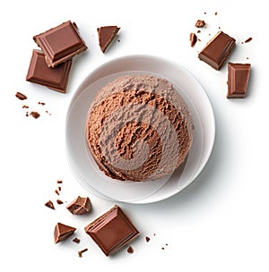 Bowl of chocolate ice cream scoop