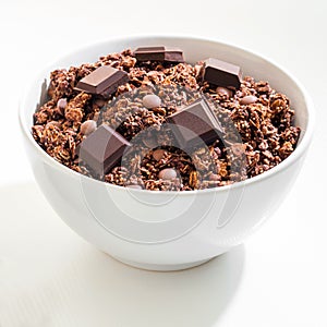 Bowl of chocolate muesli.