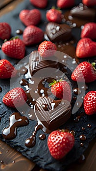 bowl of chocolate surrounded by strawberries