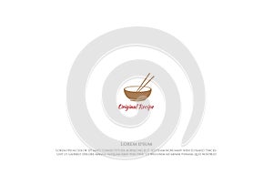 Bowl with Chopstick for Asian Oriental Japanese Korean Chinese Food Restaurant Logo Design Vector