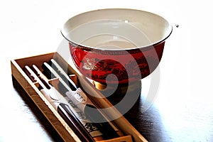 Bowl and chopsticks , all ready for a delicious meal.