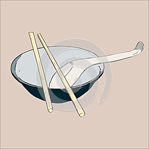 Bowl, chopsticks and spoon