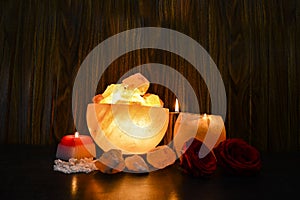 Bowl Chunks Lamps & Natural Salt Candle Handler | Himalayan Salt photo