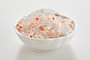 Bowl of coarse pink Himalaya rock salt