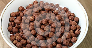 Bowl of cocoa cereal puffs