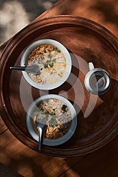 A bowl of congee or porridge with boiled rice