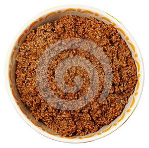 Bowl of Cooked Ground Beef Over White