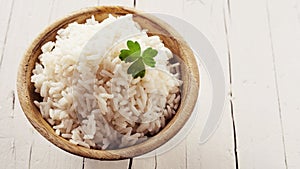 Bowl of cooked par-boiled long grain rice