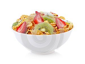 Bowl of corn flakes with fruit