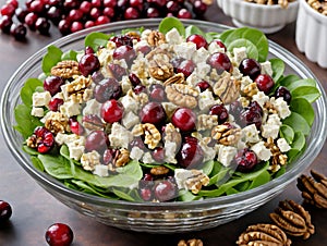 A Bowl Of Cran And Pece Salad With Cherries. Generative AI photo