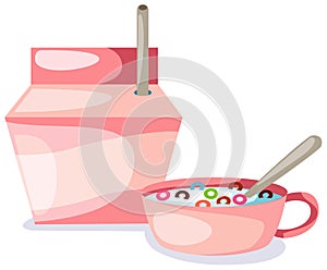 Bowl of creal and milk box