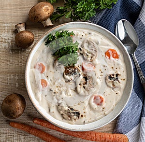 Bowl of cream of mushroom soup