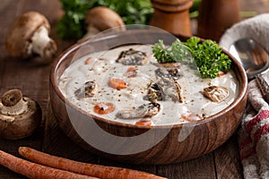 Bowl of cream of mushroom soup