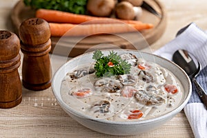 Bowl of cream of mushroom soup