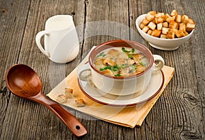 Bowl of cream of mushroom soup