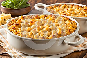 Bowl of creamy and cheesy baked macaroni and cheese