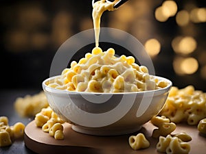 A bowl of creamy and indulgent macaroni and golden cheese
