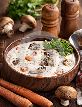 Bowl of creamy mushroom soup