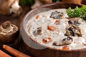 Bowl of creamy mushroom soup photo