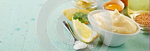 Bowl of creamy smooth gourmet mayonnaise photo