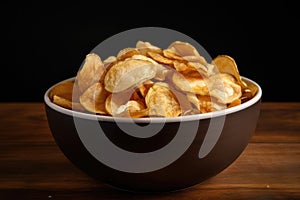 bowl of crispy and salted potatoes chips, ready to be devoured