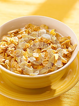 Bowl of crunchy corn flakes for breakfast