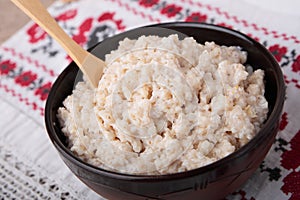 Bowl of crushed barley porridge