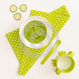 Bowl with cucumber baby puree