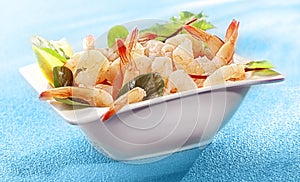 Bowl of delicious grilled prawn or shrimp tails