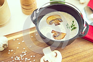 Bowl of delicious homemade cream of mushroom soup