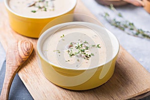 A bowl of delicious homemade cream of mushroom soup