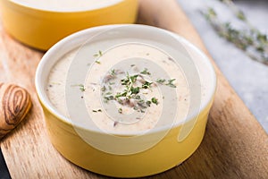 A bowl of delicious homemade cream of mushroom soup