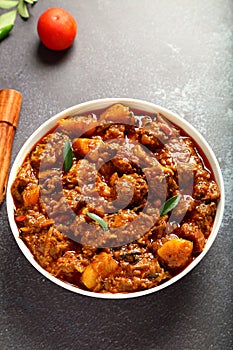 Bowl of Delicious mutton meat curry -Homemade dish.