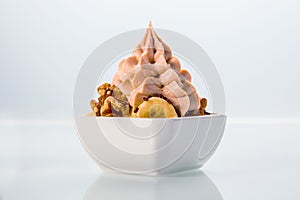 Bowl of delicious nutty frozen yoghurt photo