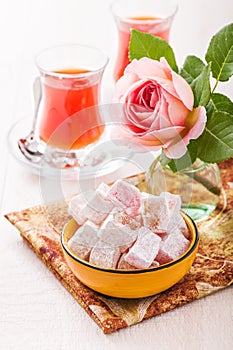 Bowl with diced Turkish delight