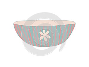 Bowl Dishware, Cute Ceramic Crockery Cookware Vector Illustration