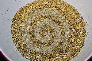 Bowl Of Dried Mixed Herbs Up Close