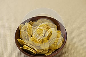 Bowl of Dried Sweet Banana for snack-bite