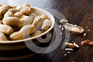 Bowl of Dry Salted Roasted Peanuts in Shell.