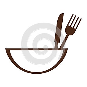 bowl with eating utensils icon
