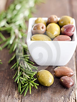 Bowl filled with fresh green olives