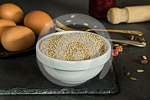 Bowl filled with Quinoa cereals. Perfect dish for vegetarians.Quinoa seeds