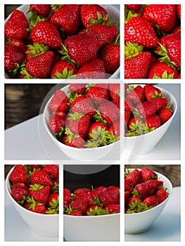 Bowl filled with succulent juicy fresh ripe red strawberries