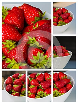 Bowl filled with succulent juicy fresh ripe red strawberries